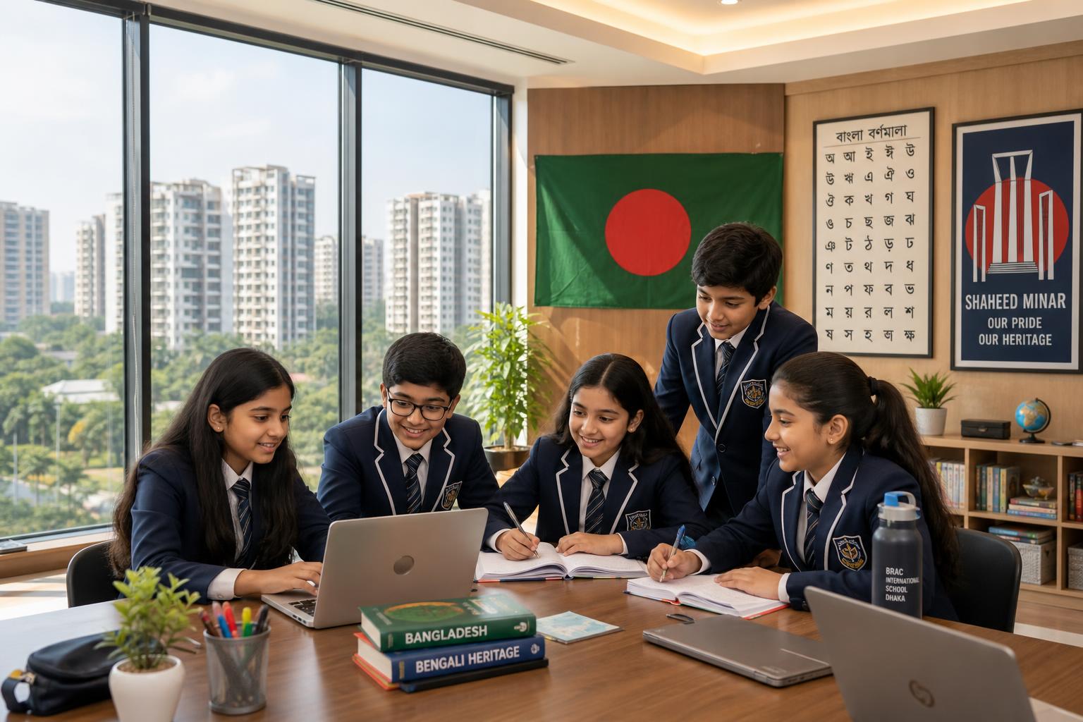 Students collaborating in library